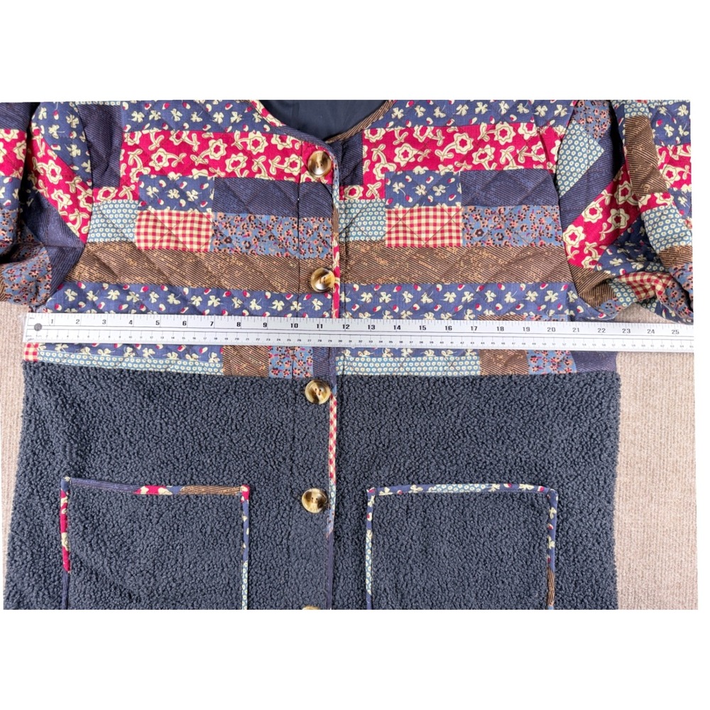 GIGIO USA Patchwork Quilted Sherpa Jacket – Cottagecore Boho Button Front Size M - Picture 10 of 10
